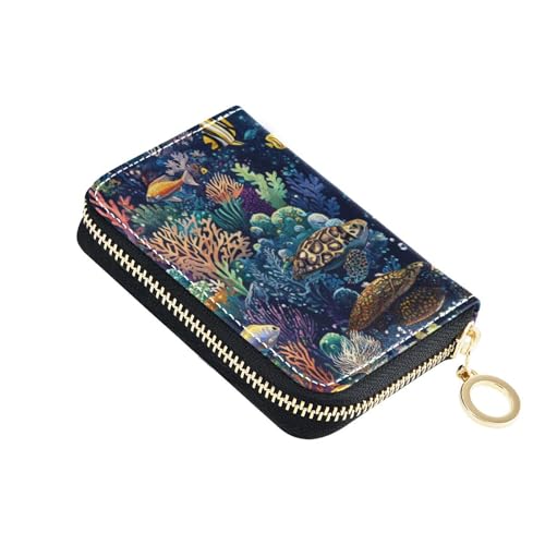 Yoogain Kartenetui mit Meeresmotiven, Leder, mit 9 Kartenfächern, RFID-blockierend, Kreditkartenetui für Damen mit Reißverschluss von Yoogain