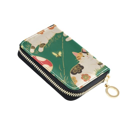 Yoogain Katzen-Pilz-Ledergeldbörse, Kartenetui für Damen, mit 2 Geldfächern, RFID-blockierendes Kartenetui mit Reißverschluss von Yoogain