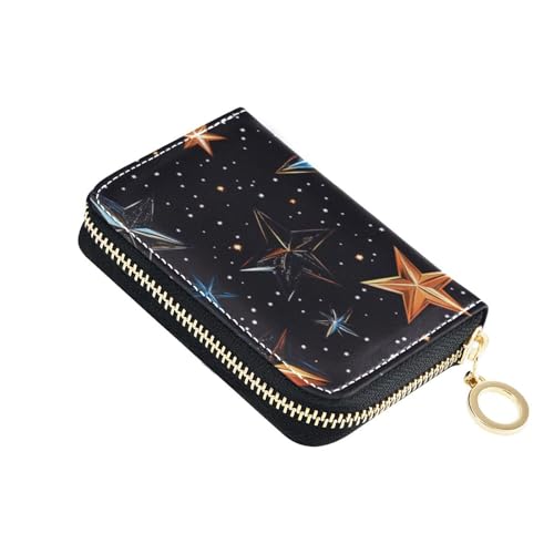 Yoogain Kleine Kartenetui für Damen mit 2 Geldfächern, abstraktes schwarzes Muster, Leder, RFID-blockierend, mit Reißverschluss von Yoogain