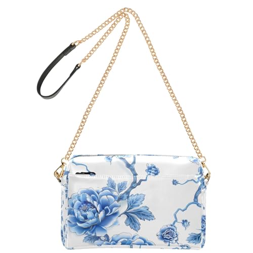 Yoogain Kleine Umhängetasche im chinesischen Stil, Jade-Schmuck, blaue Blume, veganes Leder, lässige Geldbörse, wasserdicht, Damen-Schulterhandtaschen von Yoogain