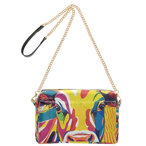 Yoogain Kleine Umhängetasche mit Kuhmotiv für Damen, veganes Leder, lässig, mit Reißverschluss von Yoogain