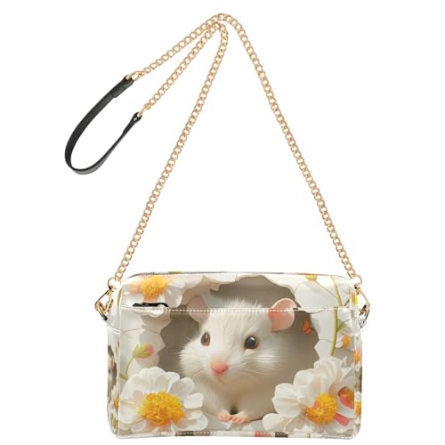 Yoogain Kleine Umhängetaschen mit Blumenmuster, weißes Hamster, veganes Leder, Damen-Geldbörsen, Reißverschluss, Schulterhandtaschen von Yoogain