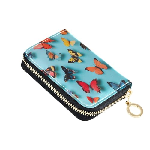 Yoogain Kleines Kartenetui aus Leder mit Schmetterlingen, mit 9 Kartenfächern, RFID-blockierend, Kreditkartenetui mit Reißverschluss von Yoogain