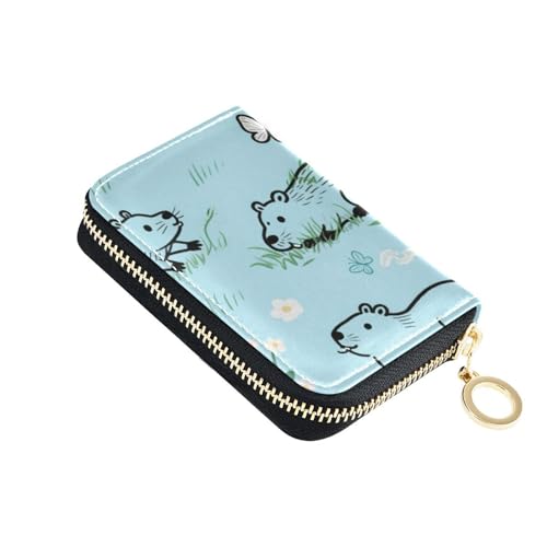 Yoogain Kleines Kreditkartenetui aus Leder mit Meerschweinchen-Motiv, mit 9 Kartenfächern, RFID-blockierend, mit Reißverschluss von Yoogain