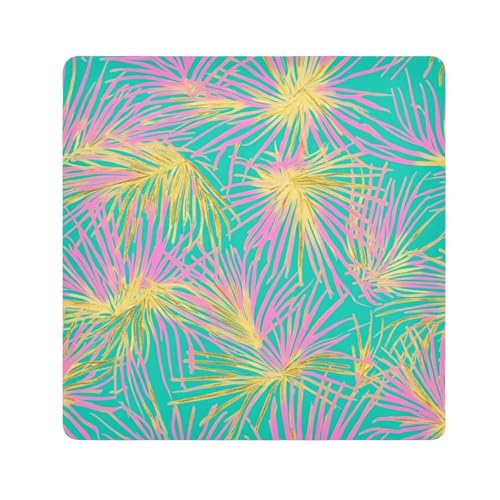 Yoogain Kosmetiktasche, Motiv: tropische Palme, rosa und goldfarbene Blätter, tragbar, Kosmetik-Organizer, 55 x 55 cm, für Damen, Tropische Palme, rosa und goldene Blätter, 21.7x21.7in von Yoogain