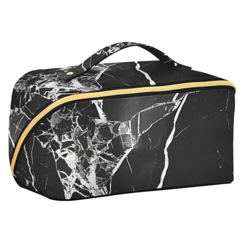 Yoogain Kosmetiktasche aus schwarzem Marmor mit Trennwänden, Reißverschluss, Kosmetiktasche für Damen, Reisegröße, Zubehör von Yoogain