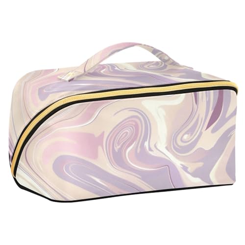 Yoogain Kosmetiktasche mit Marmor-Effekt und farbigem Wirbelmuster, große Kosmetiktasche für Damen, mit Fächern und Griff von Yoogain