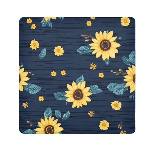 Yoogain Kosmetiktasche mit Sonnenblumen-Motiv, Blau, Kosmetiktasche, Organizer, 55 x 55 cm, für Damen, Sonnenblumenholz blau, 21.7x21.7in von Yoogain