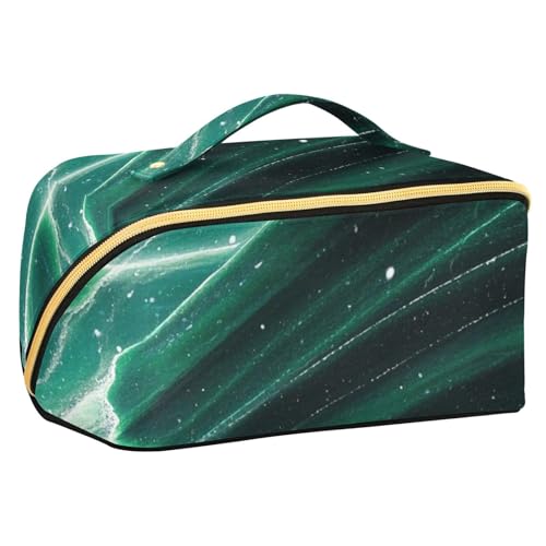 Yoogain Kosmetiktasche mit Trennwänden, glitzernd, Marmormaserung, marinegrün, stilvolle Kosmetiktasche für Damen, Reisegröße, Zubehör von Yoogain