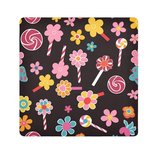 Yoogain Kosmetiktasche mit abstrakten Süßigkeitenblumen, bunt, magisch, selbstklebend, Reise-Make-up, Organizer, Verpackung, 55 x 55 cm, Verpackung für Organisation, Abstrakte bunte Süßigkeitenblumen, von Yoogain