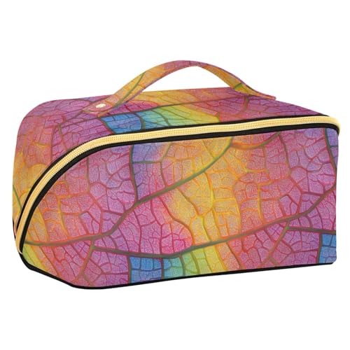 Yoogain Kosmetiktasche mit buntem Blättermuster, mit Trennwänden, Reißverschluss, Reisetasche, für Damen, vertikal, freistehend von Yoogain