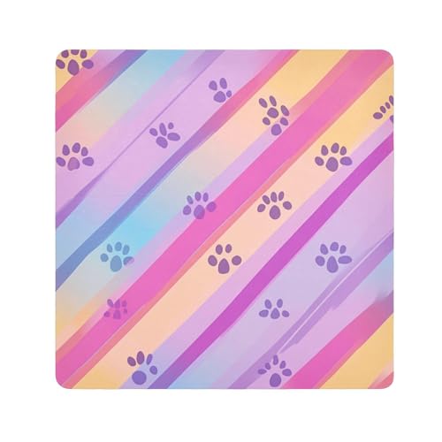 Yoogain Kosmetiktasche mit bunten Pfotenabdrücken, für Kameralinsen, Reinigungstuch, schützendes Make-up, Organizer, 55 x 55 cm, Kosmetik-Organizer für Reisen, Bunte Pfotenabdrücke, niedlich, von Yoogain