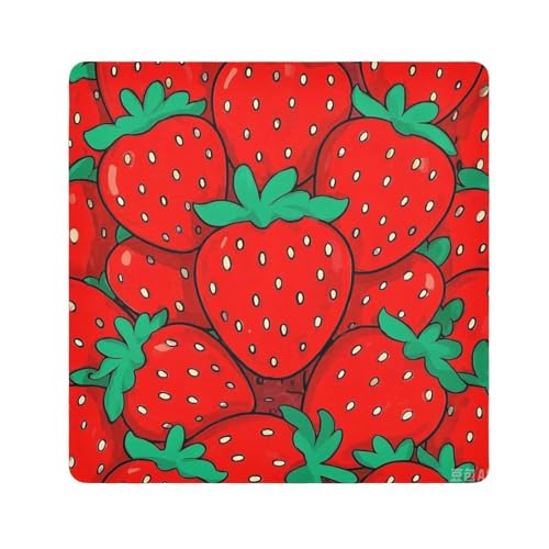 Yoogain Kosmetiktasche mit niedlichem Cartoon-Motiv und Erdbeeren, 55 x 55 cm, für Damen, Niedliche Cartoon-Obst-Erdbeeren, 21.7x21.7in von Yoogain