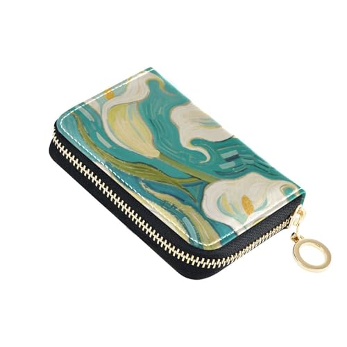 Yoogain Kreditkartenetui aus Leder mit 9 Kartenfächern, RFID-blockierend, mit Reißverschluss, Motiv: blaue Blumen und Blumen von Yoogain