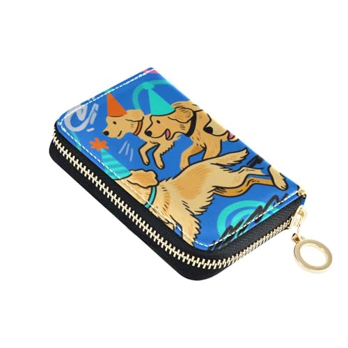 Yoogain Kreditkartenetui aus Leder mit Cartoon-Hundeparty-Motiv, RFID-blockierend, mit Reißverschluss von Yoogain