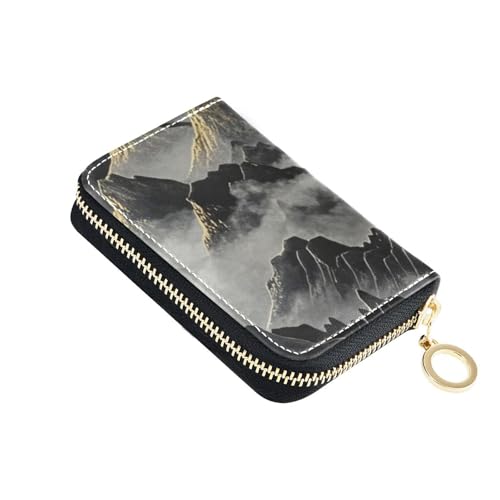 Yoogain Kreditkartenetui aus Leder mit chinesischem Querformat, mit RFID-blockierendem Kreditkartenetui mit Reißverschluss, Schwarz / goldfarben von Yoogain