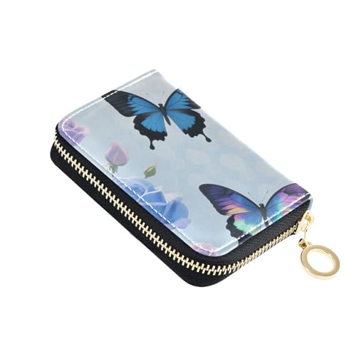 Yoogain Kreditkartenetui für Damen mit 2 Geldfächern, RFID-blockierend, Leder, mit Reißverschluss, Blau-Violett von Yoogain