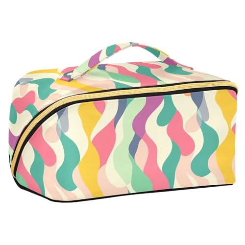 Yoogain Kulturbeutel mit Trennwänden, modern, abstrakt, bunt, stilvolle Kosmetiktasche für Damen, mit Fächern und Griff von Yoogain