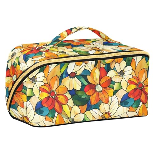 Yoogain Kulturbeutel mit bunten gelben Blumen und Trennwänden, Kosmetiktasche für Damen, vertikal, freistehend Yoogain Kulturbeutel mit bunten gelben Blumen und Trennwänden, Kosmetiktasche für Damen, vertikal, freistehend von Yoogain
