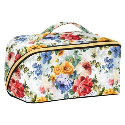 Yoogain Kulturbeutel mit schönen Blumen, weißer Hintergrund, mit Trennwänden, Make-up-Tasche für Damen, vertikal, freistehend Yoogain Kulturbeutel mit schönen Blumen, weißer Hintergrund, mit Trennwänden, Make-up-Tasche für Damen, vertikal, freistehend von Yoogain