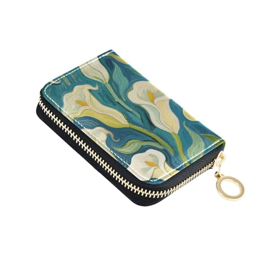 Yoogain Kunst-Ölgemälde, blaue Calla-Lilien-Blume, Ledergeldbörse, Kartenhalter für Damen, mit 2 Geldfächern, RFID-blockierend, Kartenhalter für Herren, mit Reißverschluss von Yoogain