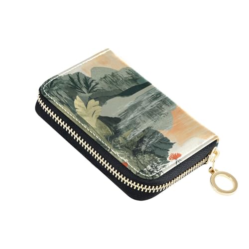 Yoogain Lake Green Trees Sun Kartenetui für Damen, Leder, mit RFID-blockierendem Kartenhalter mit Reißverschluss von Yoogain