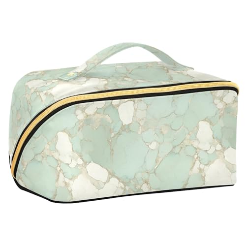 Yoogain Luxuriöse Kosmetiktasche mit Trennwänden, stilvolle Kosmetiktasche für Damen, Reisegröße, Grün / Gold von Yoogain