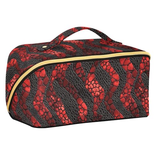 Yoogain Make-up-Tasche aus Leder mit Schlangenhaut-Textur, mit Trennwänden, leichte Reise-Kosmetiktasche für Damen, mit Fächern und Griff, Purpurrot von Yoogain