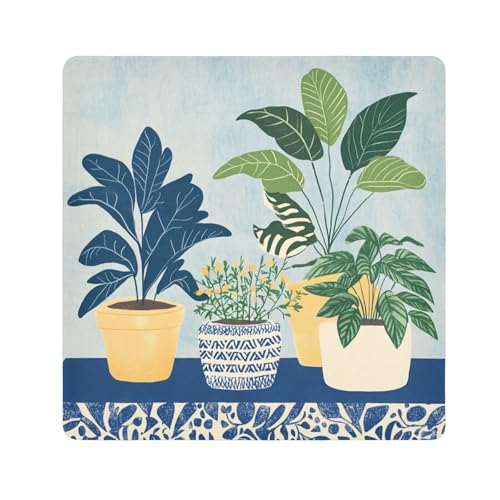 Yoogain Make-up-Tasche für Damen, anpassbar, Motiv: Zimmerpflanzen, selbstklebend, 55 x 55 cm, Blau und Weiß, Zimmerpflanzen, blaue und weiße Töpfe, 21.7x21.7in von Yoogain