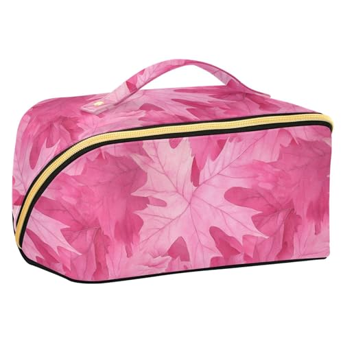 Yoogain Make-up-Tasche mit Trennwänden, Ahornblättern, für Damen, mit Fächern und Griff, Rosa Yoogain Make-up-Tasche mit Trennwänden, Ahornblättern, für Damen, mit Fächern und Griff, Rosa von Yoogain