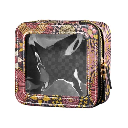 Yoogain Make-up-Tasche mit bunten Blumen, abstrakt, transparent, Reisetaschen für Toilettenartikel, Leder-Organizer-Taschen zum Fliegen, Bunte Blumen, abstrakt, 1 size von Yoogain