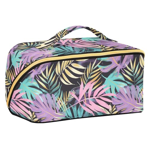 Yoogain Make-up-Tasche mit tropischen Blättern, Pastellfarben, mit Trennwänden, für Damen, vertikal, freistehend Yoogain Make-up-Tasche mit tropischen Blättern, Pastellfarben, mit Trennwänden, für Damen, vertikal, freistehend von Yoogain
