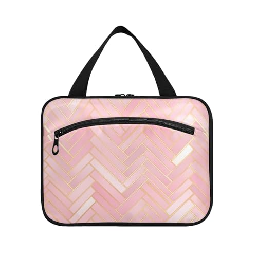 Yoogain Modisches Hängeset für Herren, Fischgrätenmuster, Pfirsichgold, mit Haken, Designer-Accessoires, Make-up-Taschen für Erwachsene, Reisen, Brochas, Maquillaje L, Fischgrätenmuster von Yoogain