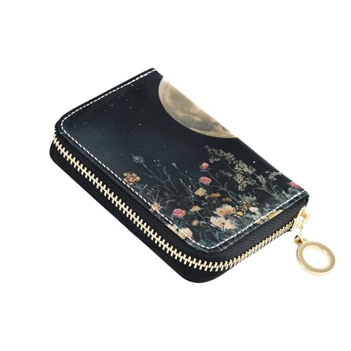 Yoogain Moon Blooms Spring Peace Leder-Kartenetui für Herren, mit RFID-blockierendem Kreditkartenetui mit Reißverschluss von Yoogain