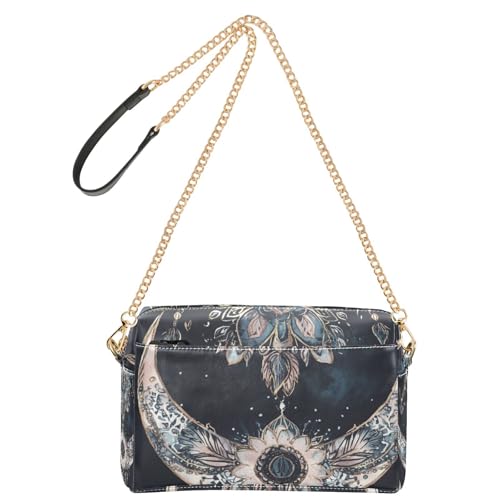 Yoogain Moon Boho Retro Unearthly Small Crossbody Taschen für Frauen Veganes Leder Alltag Geldbörsen Reißverschluss Schultertasche für Damen von Yoogain