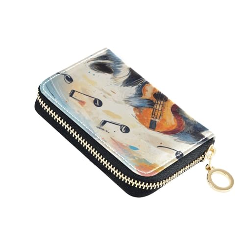 Yoogain Niedliches Kartenetui für Herren aus Leder mit Raccoon Play Music und RFID-blockierendem Kartenetui mit Reißverschluss von Yoogain