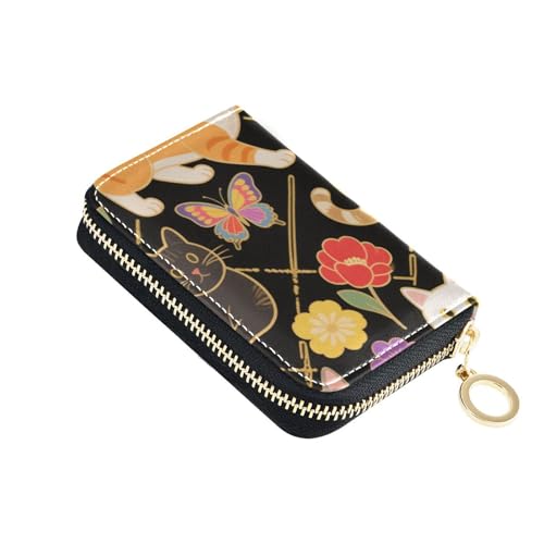 Yoogain Niedliches Katzenblüten-Leder-Kartenetui für Damen mit Cion-Geldbörse, RFID-blockierend, kleiner Kartenhalter mit Reißverschluss von Yoogain