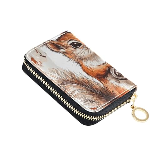 Yoogain Niedliches Kreditkartenetui aus Leder mit Eichhörnchen-Motiv für Damen, mit 9 Kartenfächern, RFID-blockierendem Kartenhalter mit Reißverschluss von Yoogain