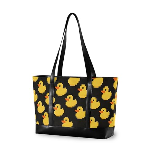 Yoogain Notebooktasche mit niedlichem Cartoon-Motiv, gelbe Pixel-Ente, für die Arbeit mit Reißverschluss, Arbeitshandtaschen für Damen mit Tablet, Bolso Para, Laptop von Yoogain