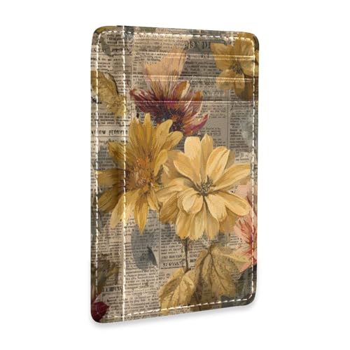 Yoogain Old Newspaper Flowers Yellow Retro Leather Womens Slim Wallet With ID Window RFID Blocking card case wallet for Men and Women von Yoogain