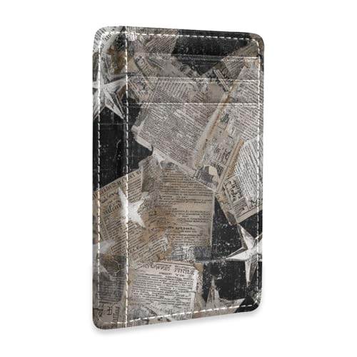 Yoogain Old Newspaper Sliver Star Art Retro Leder Damen Geldbörsen Slim mit Bargeldfach RFID Blockierung Kreditkartenetui für Damen und Herren von Yoogain