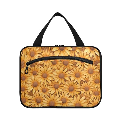 Yoogain Orange Daisy hängende Herren-Kulturbeutel für Reisen mit Haken, tragbare Designer-Tasche für Zubehör, ein Muss für Camping, Bolsas Para Maquillaje L, Orange mit Gänseblümchen-Motiv, Large von Yoogain