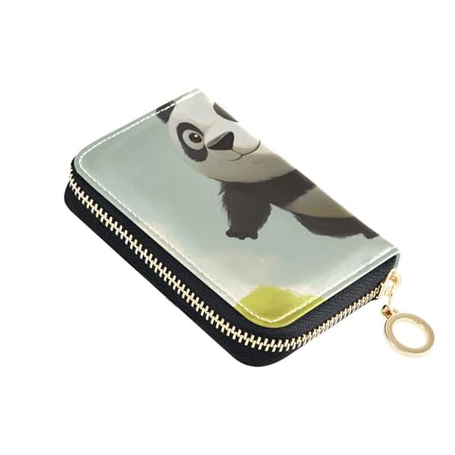 Yoogain Panda Flying Cute Cartoon Leder Herren Kartenetui mit 2 Geldfächern, RFID-blockierendes Kartenetui mit Reißverschluss von Yoogain
