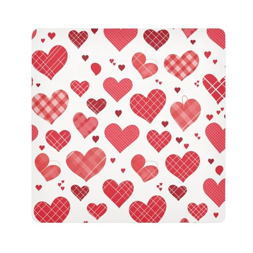 Yoogain Personalisierbare Buffalo Plaid Herzform Valentinstag Make-up Reisetasche Kamera Objektiv Tuch Magisch Selbstklebend Reise Kulturbeutel Organizer Wrap 55 x 55 cm Wrapper Organizer Taschen für von Yoogain