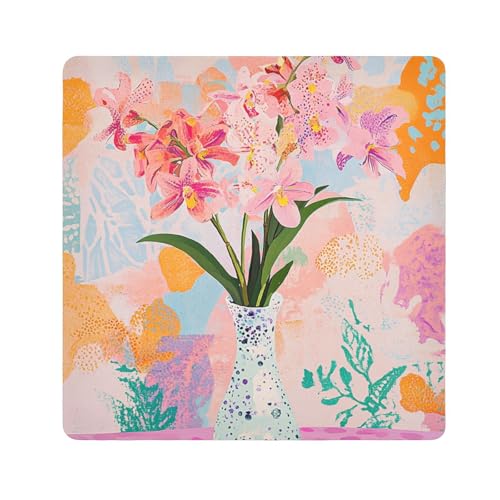 Yoogain Personalisierbare Kosmetiktasche mit Blume in Vase, Pastellhintergrund, Make-up-Reisetasche, Stoff, magischer Kosmetik-Organizer, Wickeltasche, 55 x 55 cm, für Damen, Blume in Vase, von Yoogain