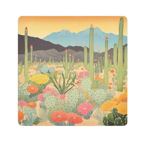 Yoogain Personalisierbare Wüste mit Kakteen und blühenden Blumen_1 Make-up-Reisetasche, tragbar, Reise-Kulturbeutel, Organizer, Wickeltasche, 55 x 55 cm, Wickeltasche für Damen, Wüste mit Kakteen und von Yoogain