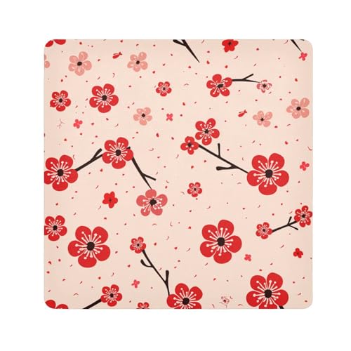 Yoogain Personalisierbare rote Kirschblüten-Make-up-Taschen, Stoff, magischer Aufkleber, Reise-Organizer, Verpackung, 55 x 55 cm, Verpackung für Organisation, Rote Kirschblüte, 21.7x21.7in von Yoogain