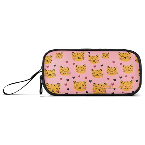 Yoogain Personalisierbares Federmäppchen aus Nylon mit Cartoon-Leopardenmuster für Kinder, großes Fassungsvermögen, Kunst-Federmäppchen, Schule, Schreibwaren für Mittelschule, Teenager, Mädchen von Yoogain