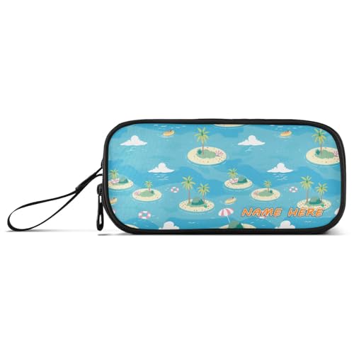 Yoogain Personalisierbares Federmäppchen für Jungen, Motiv: Sommer-Wind-Cartoon-Insel, Nylon, großes Fassungsvermögen, Federmäppchen für Jungen, Schreibwaren für High-School-Frauen von Yoogain