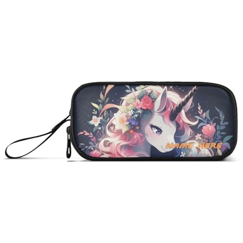 Yoogain Personalisierbares Federmäppchen mit lustigem Einhörner, trendsetzender Stil, Nylon, große Kapazität, Federmäppchen für Schule, Schreibwaren, Organizer für Schulkinder von Yoogain